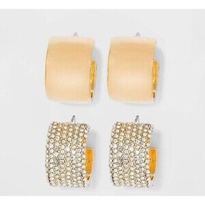 SUGARFIX by BaubleBar Crystal Hoop Earring 2 Piece Set NEW Modern Casual